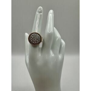 YGI Silver & Gold Cubic Zirconia Rhodium Round Sterling Silver 925 Ring Size 7.5